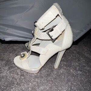 Luxury Alexander McQueen gladiator leather Women's White High Heel Sandals sz 10